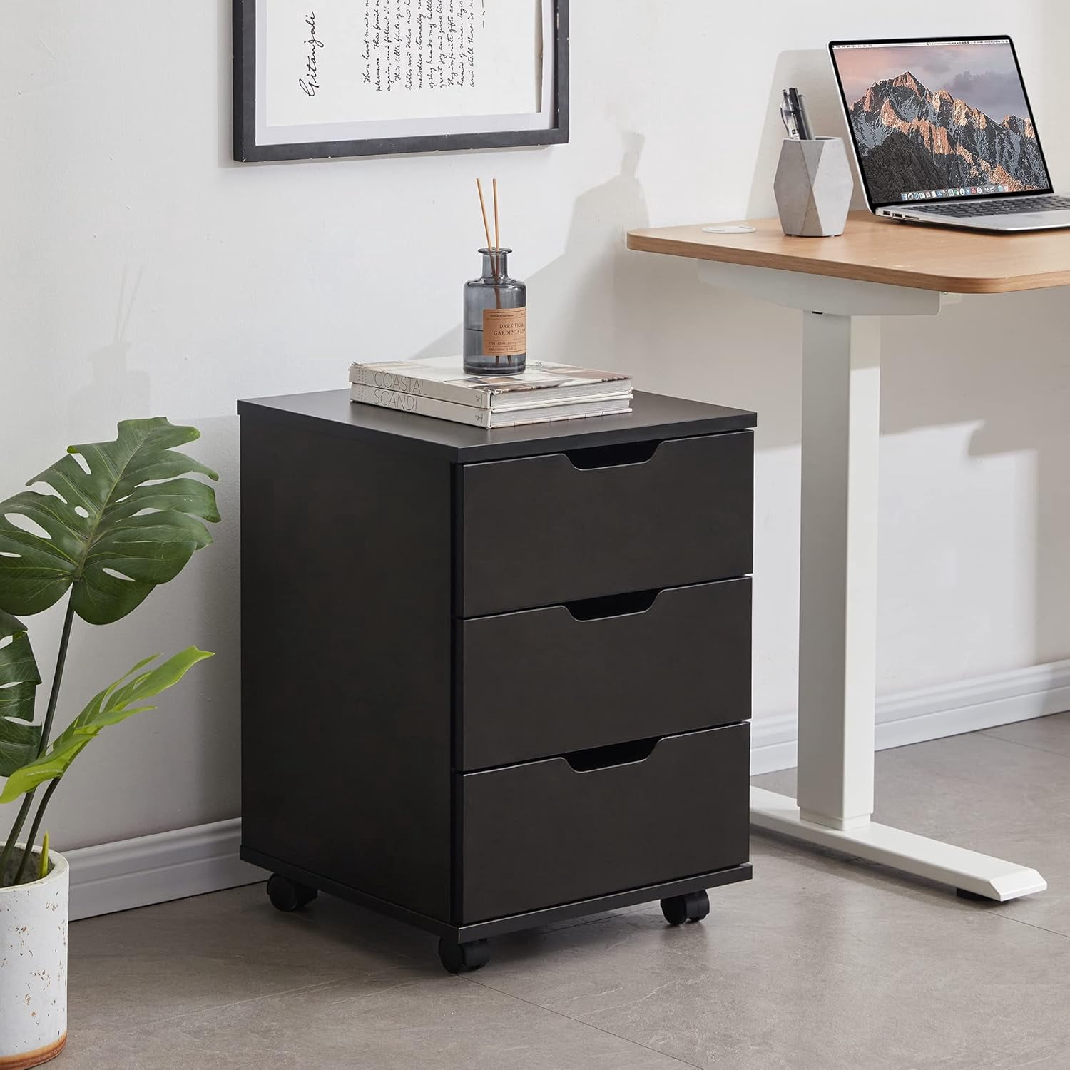 3-Drawer Vertical Filing Cabinet Rolling Wood Mobile File Cabinets Under Desk for Home Office with Casters (Black, Non-Assembled)