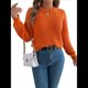 thumbnail image 2 of Suéter de Crochet Calado para Mujer, Jersey de Punto de Larga con Cuello Redondo, Camisa Informal de Otoño e Invierno. Color Naranja L, 2 of 9