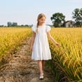 thumbnail image 6 of NIPAXO Girls Dress Puff Sleeve Floral Print Tiered Ruffle Hem Cotton Blend Summer Casual Dress for Girls with Lace Neckline White, 6 of 7