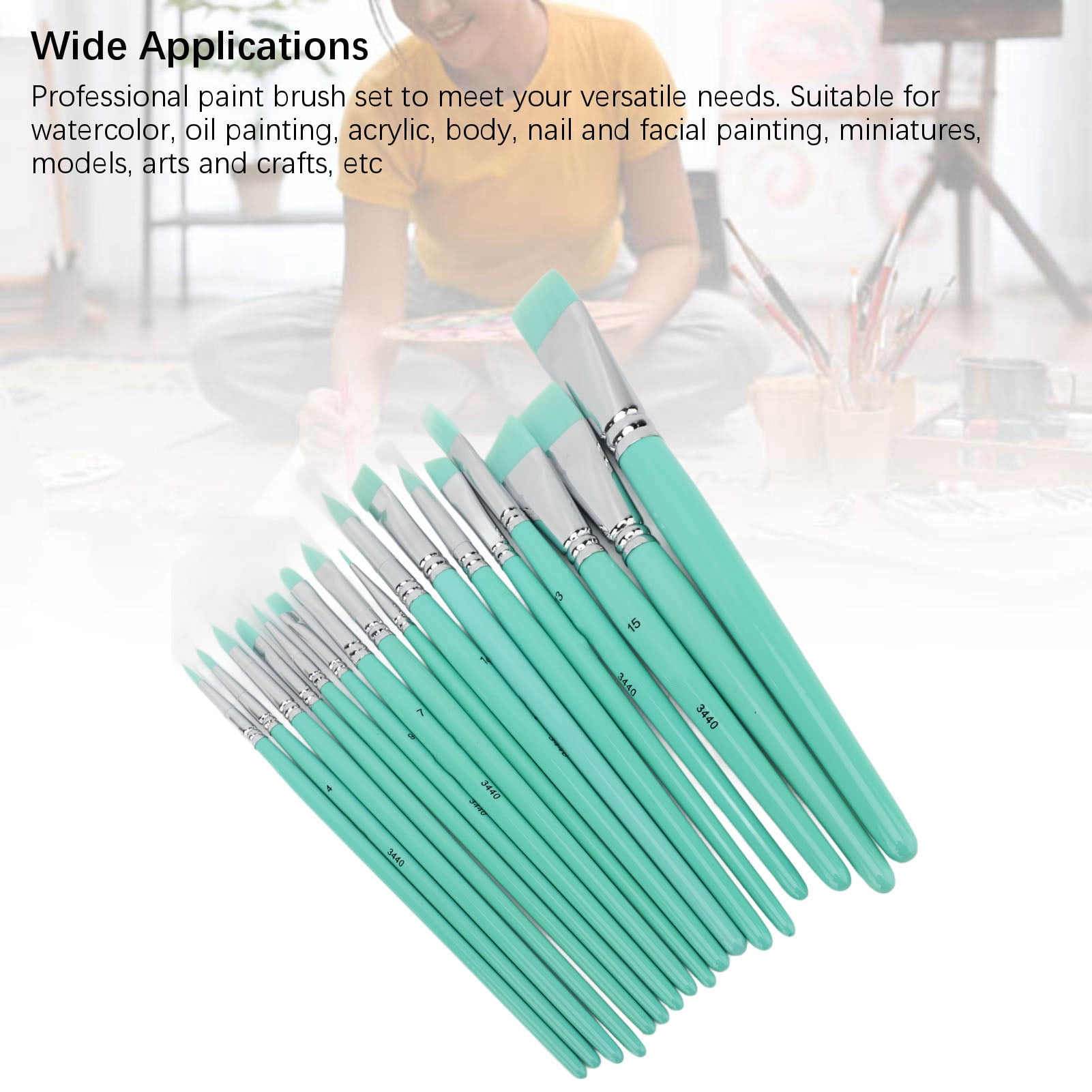 YAHHU 17 Pieces Paint Brushes Set Multiple Sizes Nylon Bristles for Watercolor Acrylic Oil Painting
