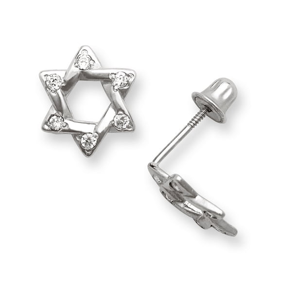 Solid 14k CZ Hypoallergenic Gold David Star Screw Back Stud Earrings (yellow and White) (White Gold) Jewelry Gifts for W