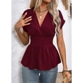 thumbnail image 4 of DOKOTOO Blouses for Women Wrap V Neck Short Sleeve Smocked Waist Peplum Tunic Tops Casual Business Work Shirts, 4 of 7
