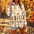 thumbnail image 4 of Xdegoge Womens Fall Pumpkin Print Hooded Sweatshirts Long Sleeve Babydoll Peplum Pullover Ruffle Hem Graphic Tops Casual Thanksgiving Clothes, 4 of 7