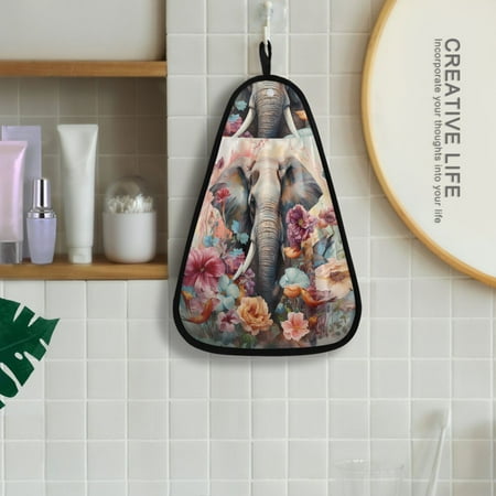 

Elephant Flowers Floral Hanging Towel Kitchen Hand Towel Bathroom Absorbent Towel Machine Washable Quick Dry Dishcloths