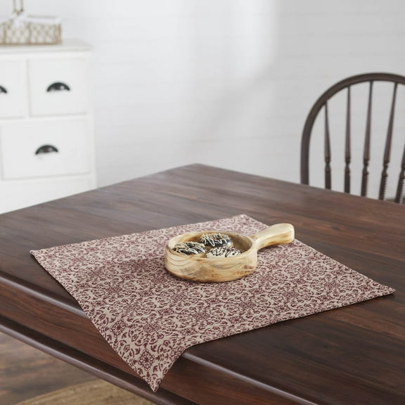 VHC Brands Custom House Burgundy & Tan Jacquard Table Topper 20x20, Kitchen and Dining Room Decor, Tabletop Accessory, Cotton, Custom House Collection, Square 20x20, Natural