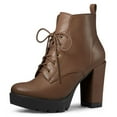thumbnail image 1 of Unique Bargains Women's Round Toe Block High Heel Lace Up Platform Boots, 1 of 7