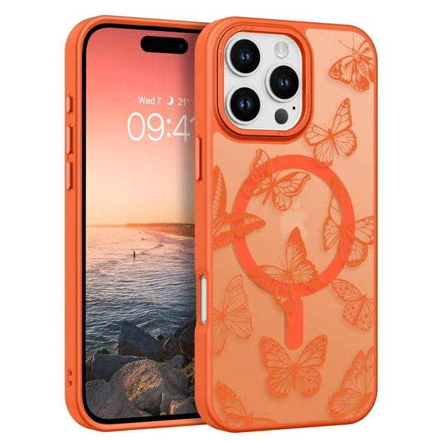 Funda BENTOBEN para iPhone 16 Pro Max Translúcida Naranja