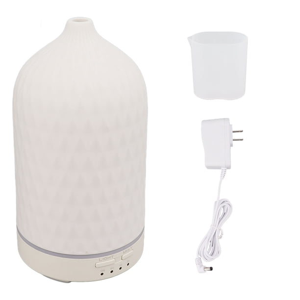 Humidificador difusor de aceite esencial Difusor de aromaterapia romboide de cerámica Humidificador de niebla fría con ultrasonido con 7 luces LED para el hogar 110 a 240 V Blanco Enchufe de EE. UU.