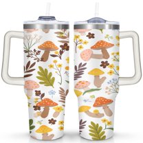 Mushroom 40 Oz Tumbler with Handle Lid and Straw, Stainless Steel Double Walled Vacuum Insulated Cup, Cute Anniversary Wedding Birthday Gifts Tumbler for Women Men Friends Outdoor Indoor