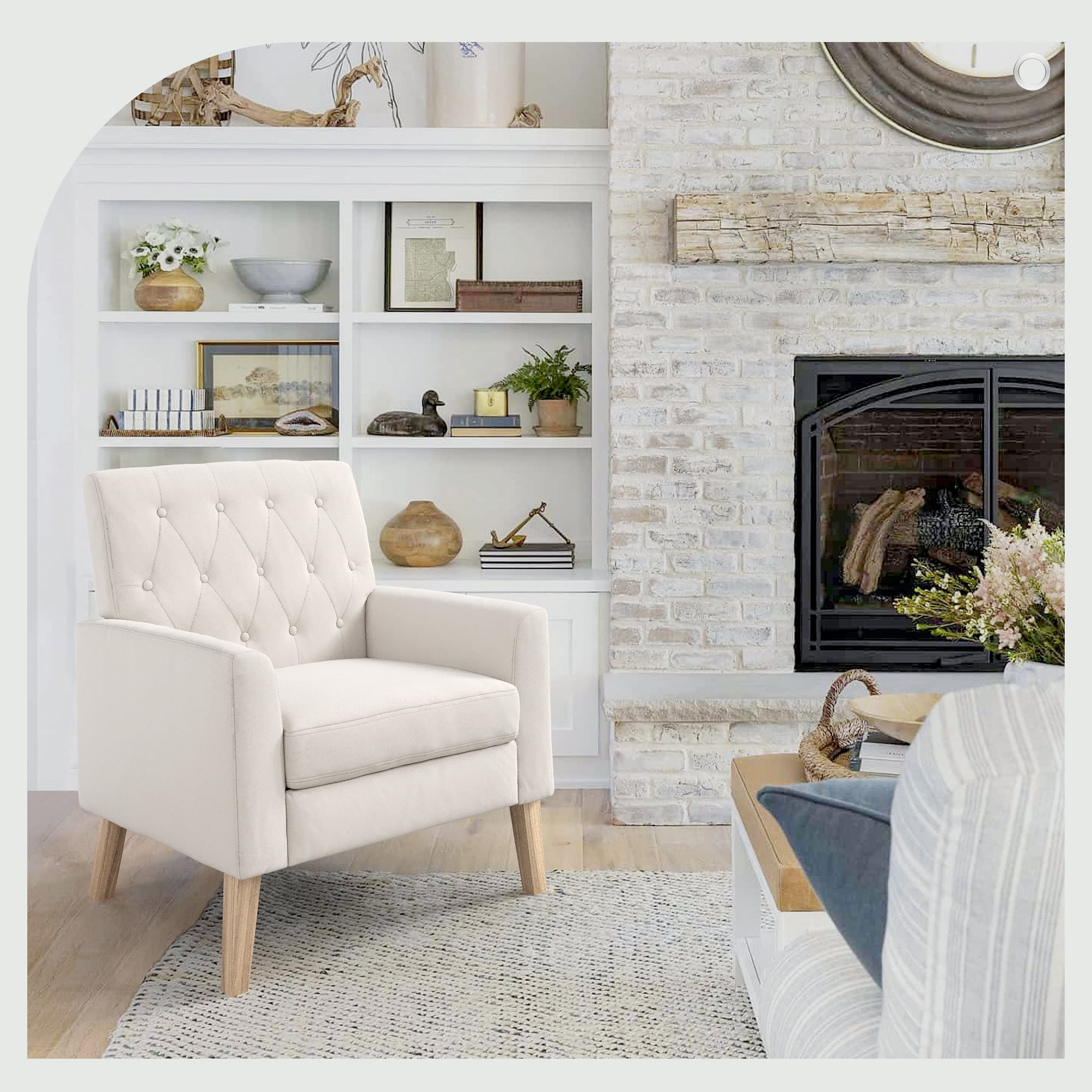 Dycanpo Linen Accent Chair Set of 2, Armchairs 18.5" Tall for Home, Bedroom, Living Room, Beige
