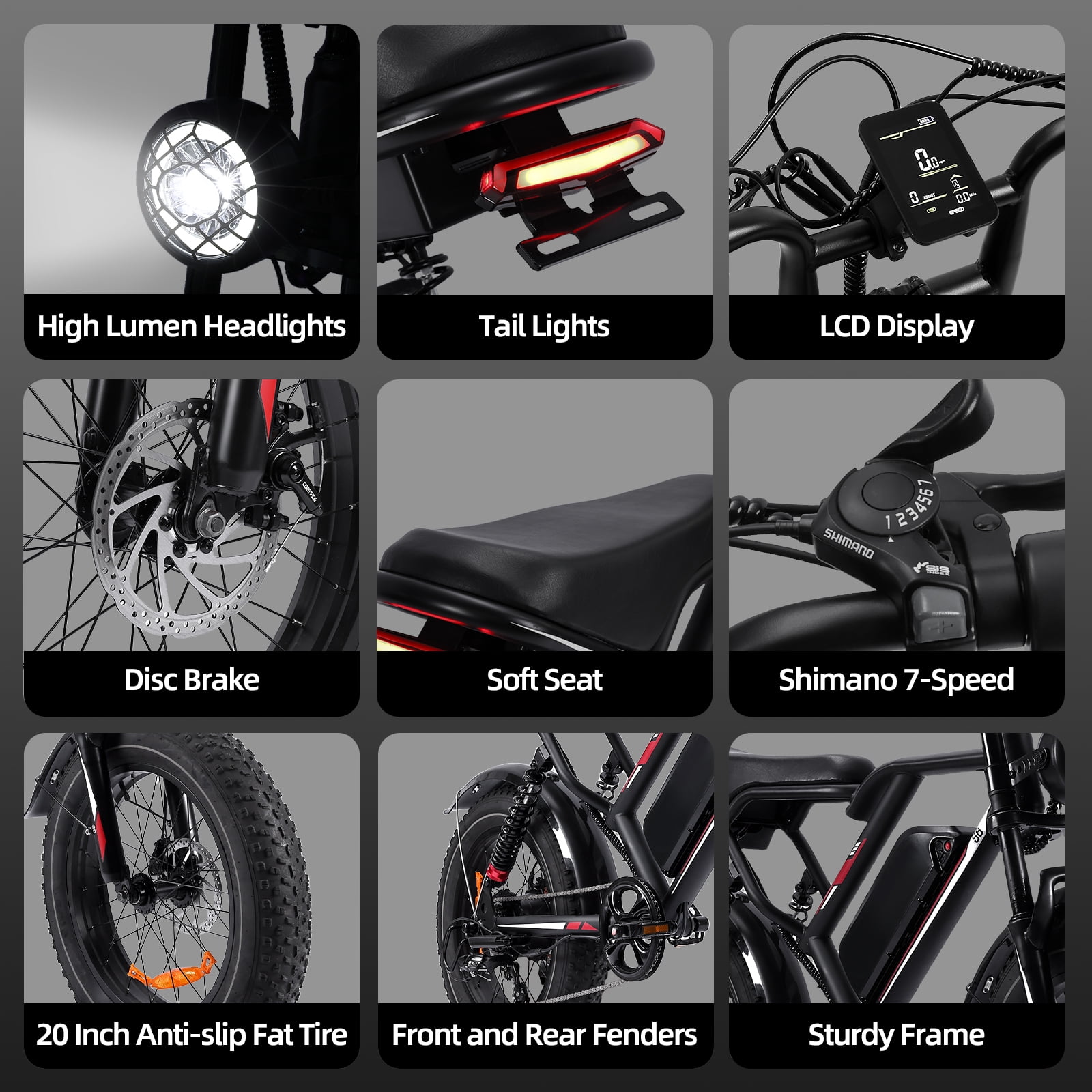 UL2849 Electric Bike for Adults - Peak 2000W Motor, 20"x4" Fat Tire,48V/25AH, Full Suspension, 7-Speed