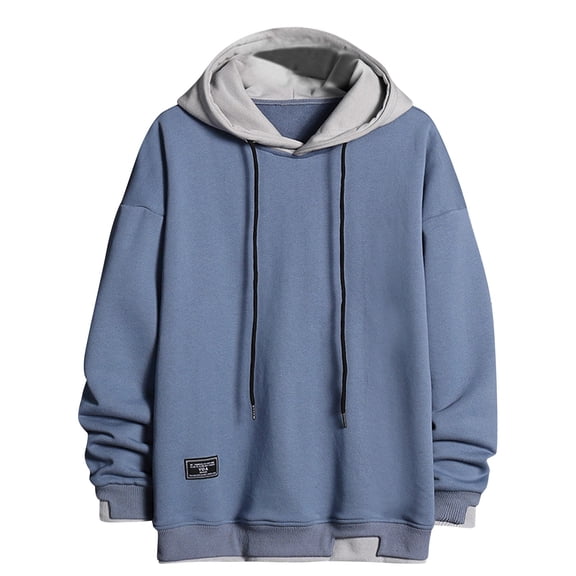 qelini Oversized Hoodies for Men Long Sleeve Pullover Solid Drawstring Hooded Sweatshirts Trendy Casual Tops