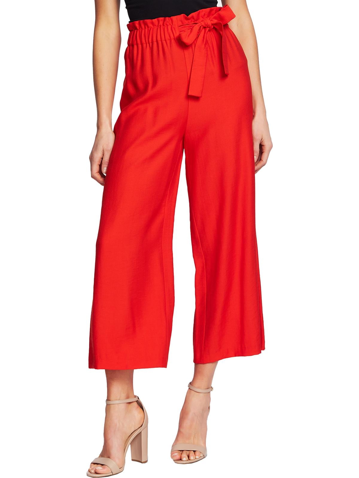 CeCe Womens Tie Waist Wide Leg Pants 