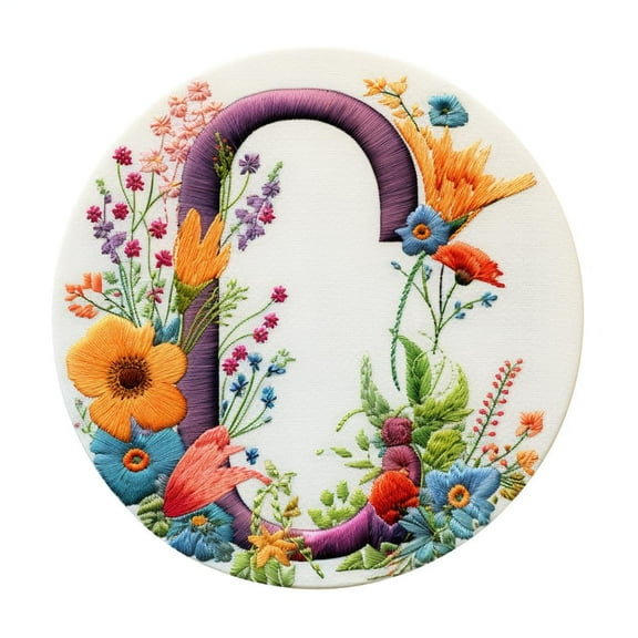 Letter C in Flowers Stamped Cross Stitch Kits for Beginners Easy with Hoop 11CT Needlepoint Embroidery Counted Cross Stitch Kits Art Craft Wall Decoration 35x35cm(1)