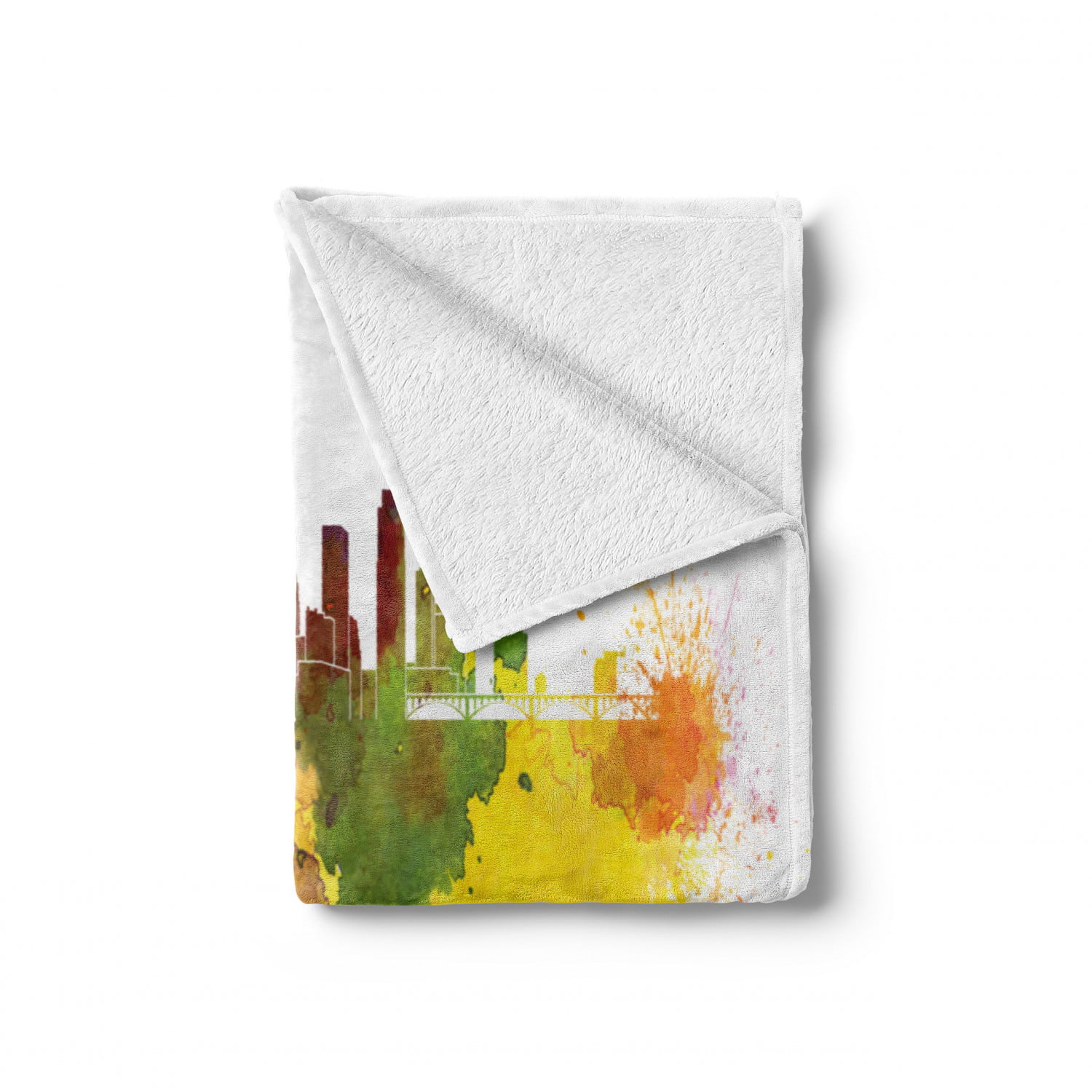 Ambesonne Austin Soft Flannel Fleece Throw Blanket Multicolor 50 x 60 Cozy Plush for Indoor and Outdoor Use Texas Capital Skyline in Watercolor Splatters with Clipping Path White Outlined 
