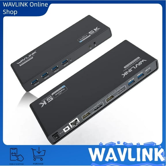 WAVLINK USB 3.0 Universal Laptop Docking Station with 65W Power Delivery, USB C 5K/ Dual 4K Dock Dual Monitor with 2 x HDMI & 2 DisplayPort, Gigabit Ethernet, 6 USB 3.0, Audio/Mic for Windows Mac OS