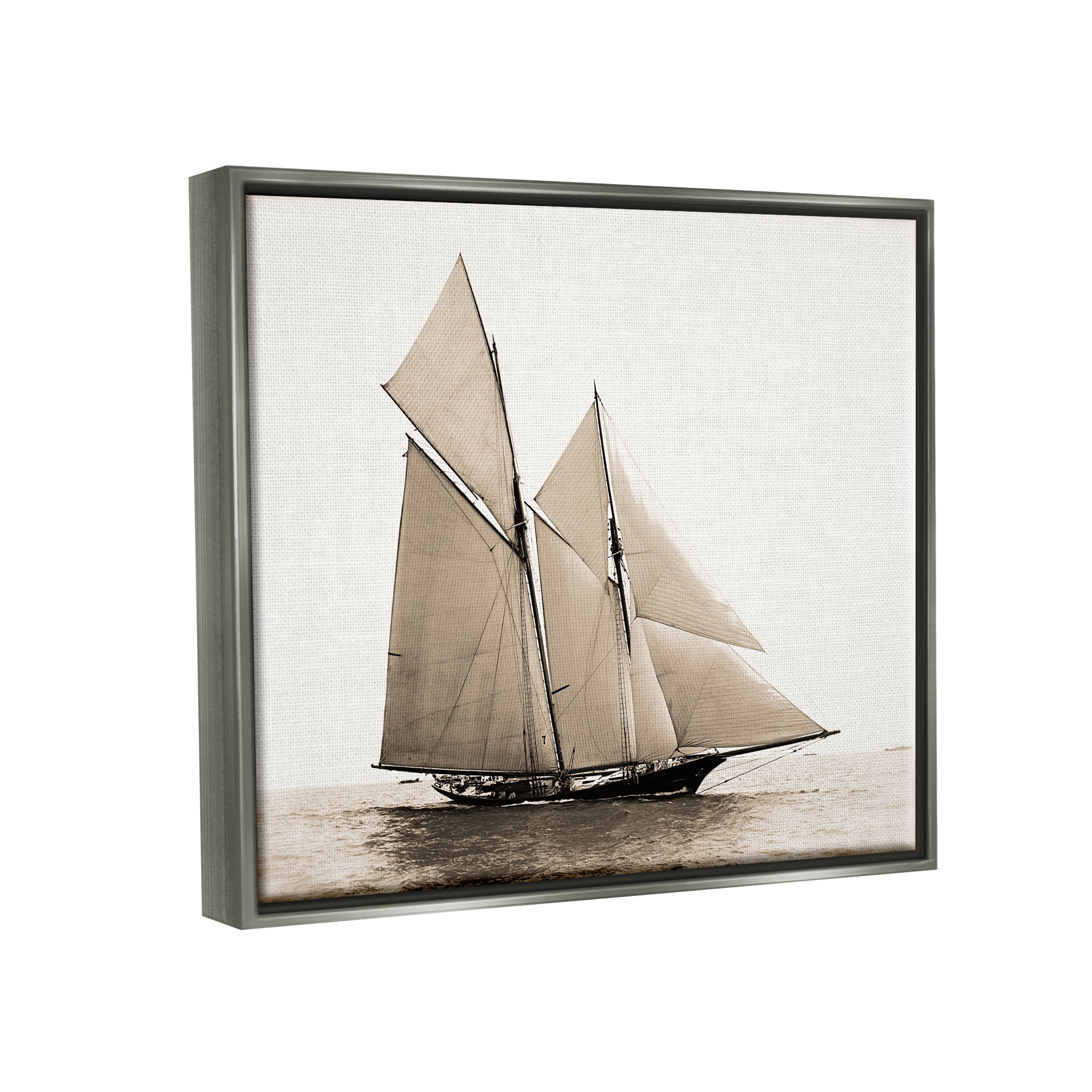 Stupell Industries Vintage Sailboat Photography Transportation Photography Gray Floater Framed Canvas Art Print Wall Art, 31 x 25