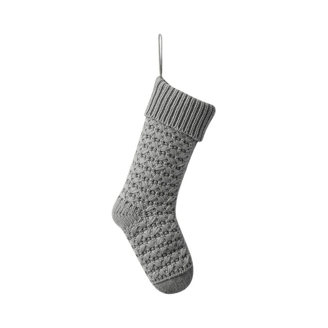 Grey Christmas Stocking Knitted Design 18.11 Inches Polyester Material Big Xmas Socks For Decoration Storage Gift Bag Gray Color