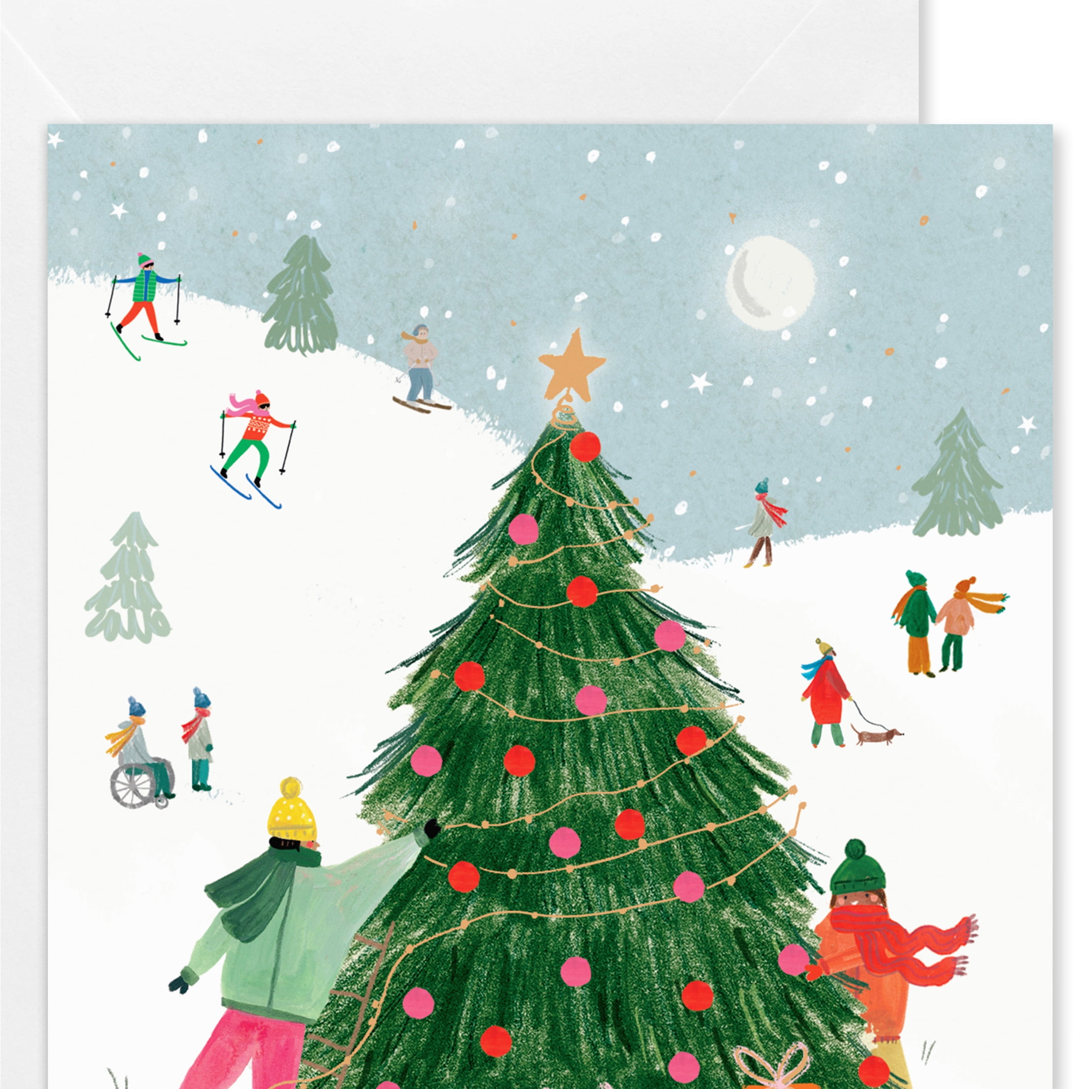 American Greetings 8-Count Christmas Blank Card Pack, Illustrated Tree with Gifts Design