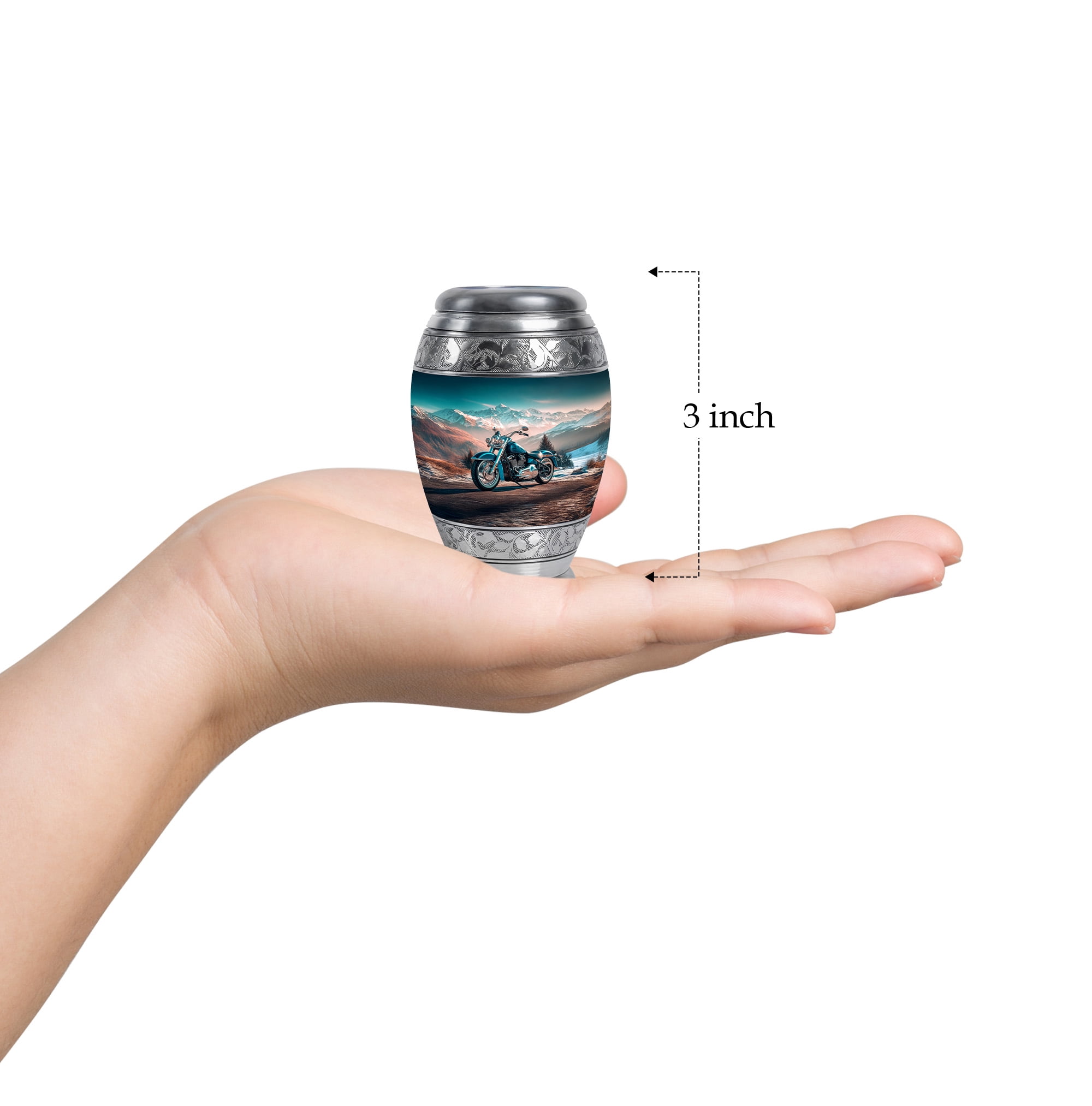 Bike Funeral Urns For Human Ashes Adult Man, Mountain Decorative Urn For Adult Male And Female - 1 Large 10 Inch, Blue Cremation For Mother And Father- 3 Inch Small Set Of 4