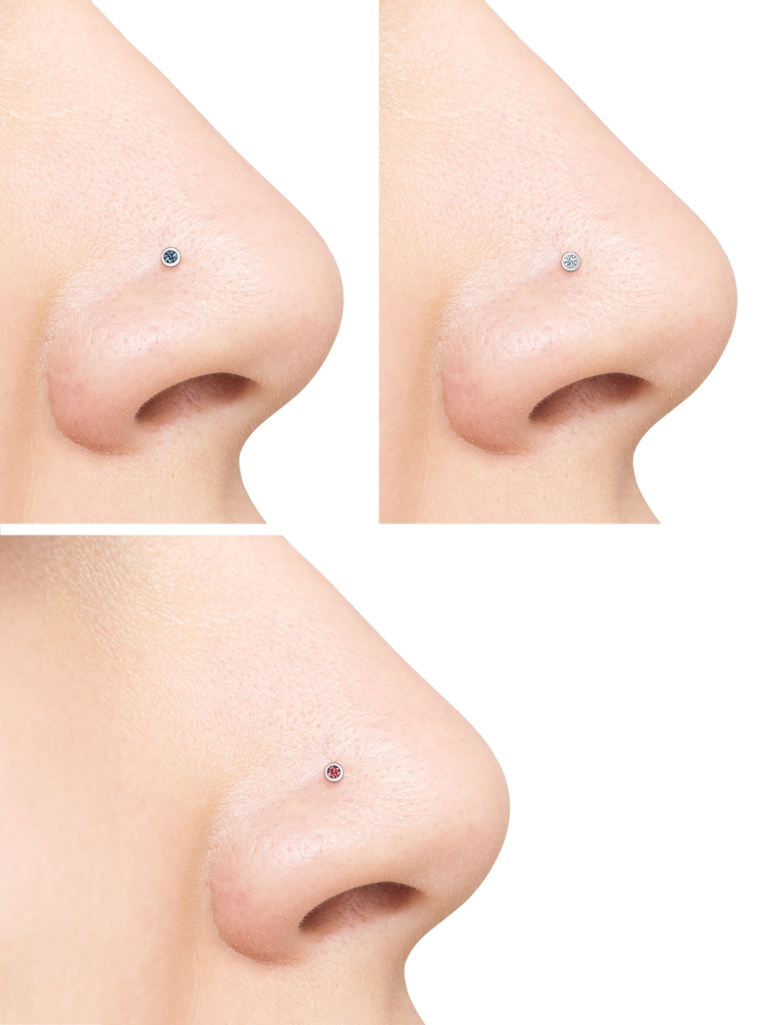 Body Jewelry Women's 22G Stainless Steel Nose Stud Trio with Crystal Accents