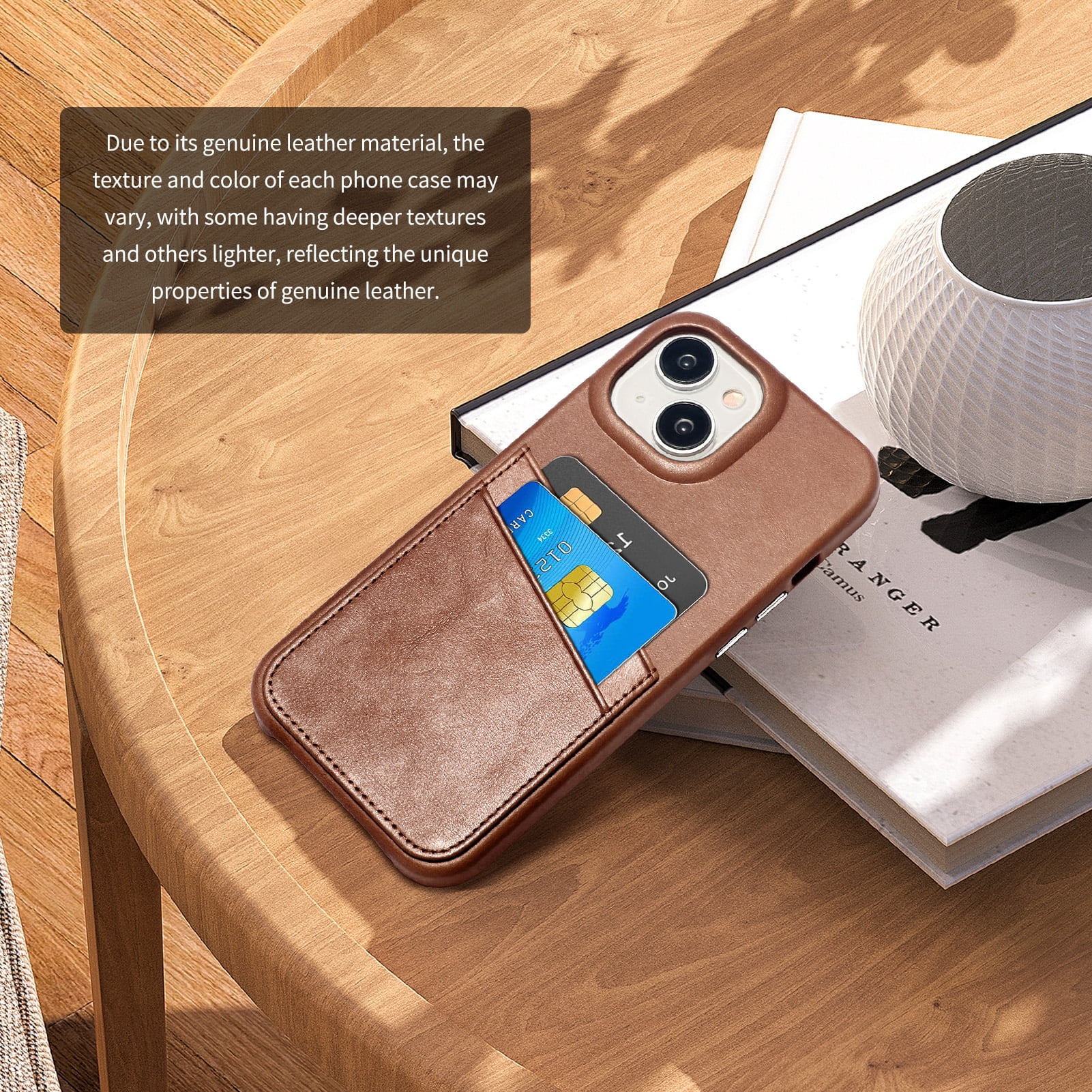 Luckycoin Handmade Genuine Leather Case for iPhone 14 6.1-Inch,Anti Slip Ultra-Thin Cover, Vintage Top Grain Leather,Card Holder for Apple iPhone 14 Case