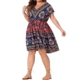thumbnail image 2 of DARING DIVA Plus Size Boho Placed Drop Shoulder Drawstring Waist Dress 4X Royal Blue, 2 of 6