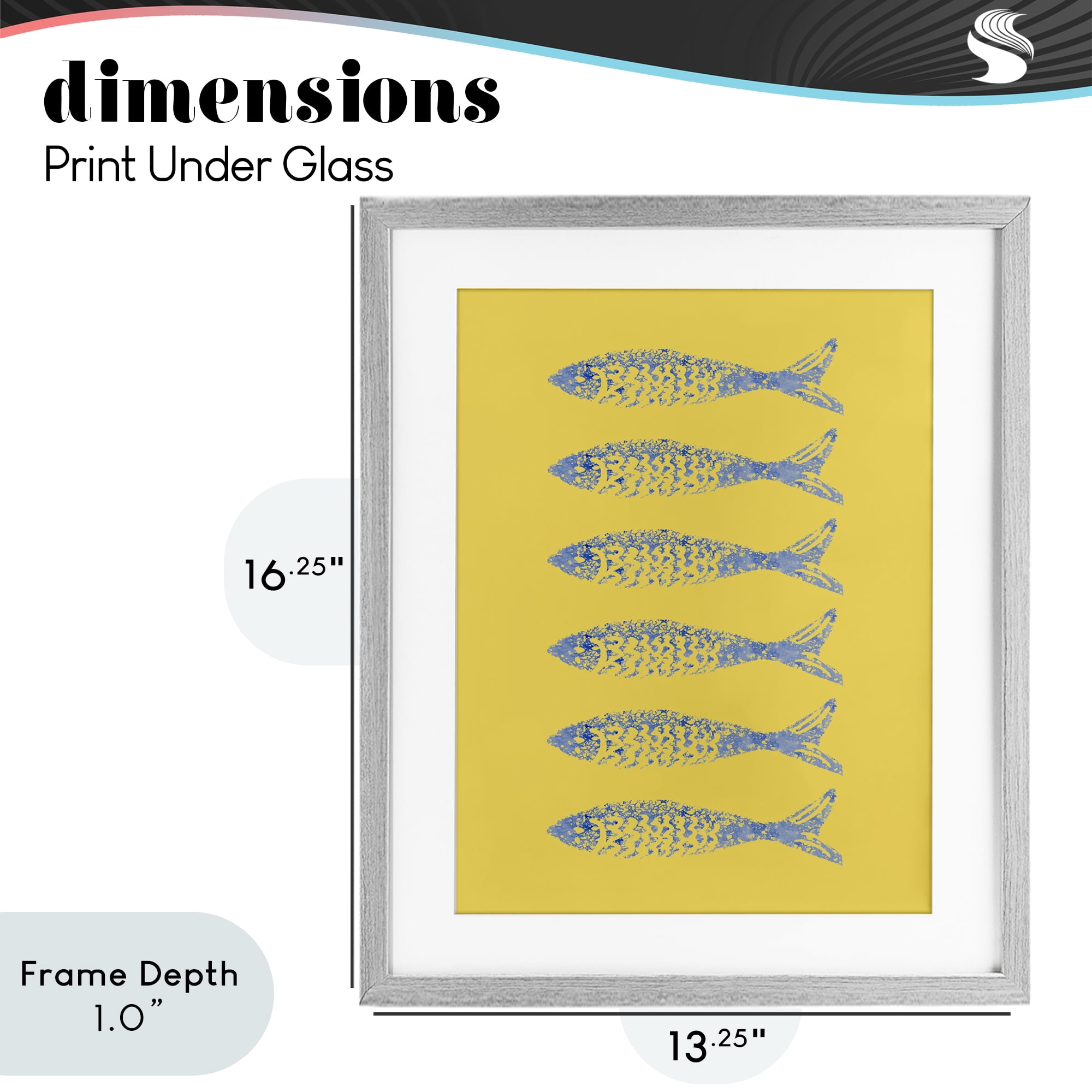 Stupell Industries Sardine Stamps on Yellow Gray Framed Print Under Glass, design by Julie DeRice