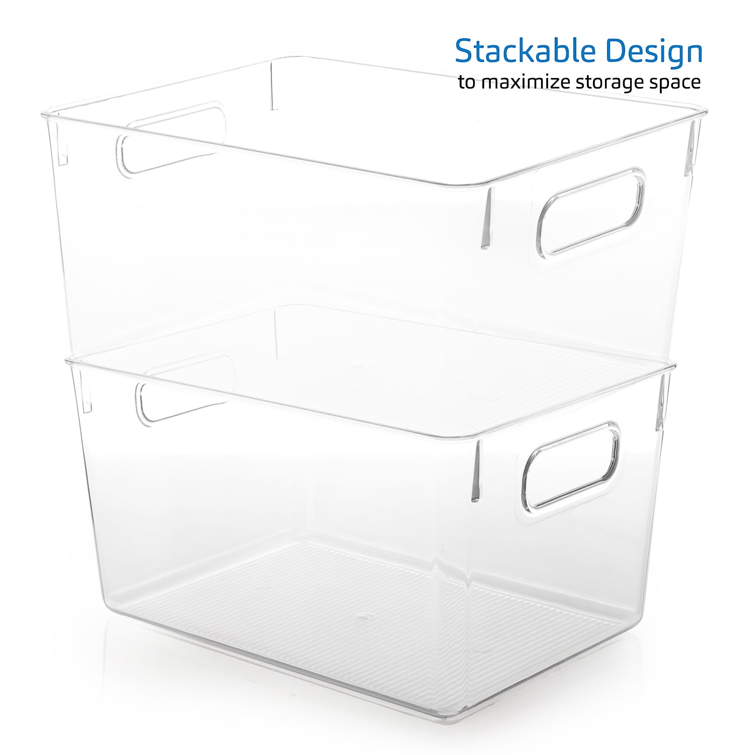 EatEx 1 Pack Clear Plastic Storage Organizer Bin with Handles - Stackable Bin Tray for Home, Classroom, Playroom, Studio - Great Bin for Crafts, Art, Brushes, Paint, Sewing Supplies