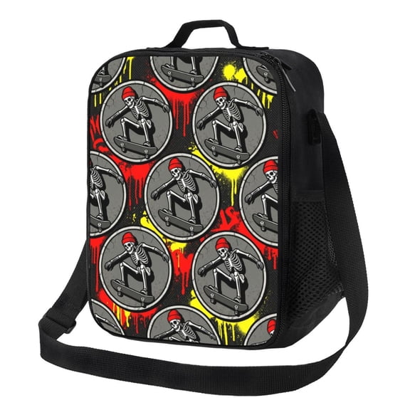Funny Skull Lunch Bag For Women Men Goth Skull Pattern Reusable Insulated Lunch Box With Adjustable Shoulder Strap