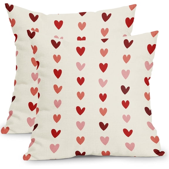 Valentine's Day Pillow Covers 18x18 Inch Small Red Pink Hearts Outdoor Decorative Throw Pillow Covers Set of 2 Pink Valentines Day Pillowcases Cushion Covers for Home Couch Decor