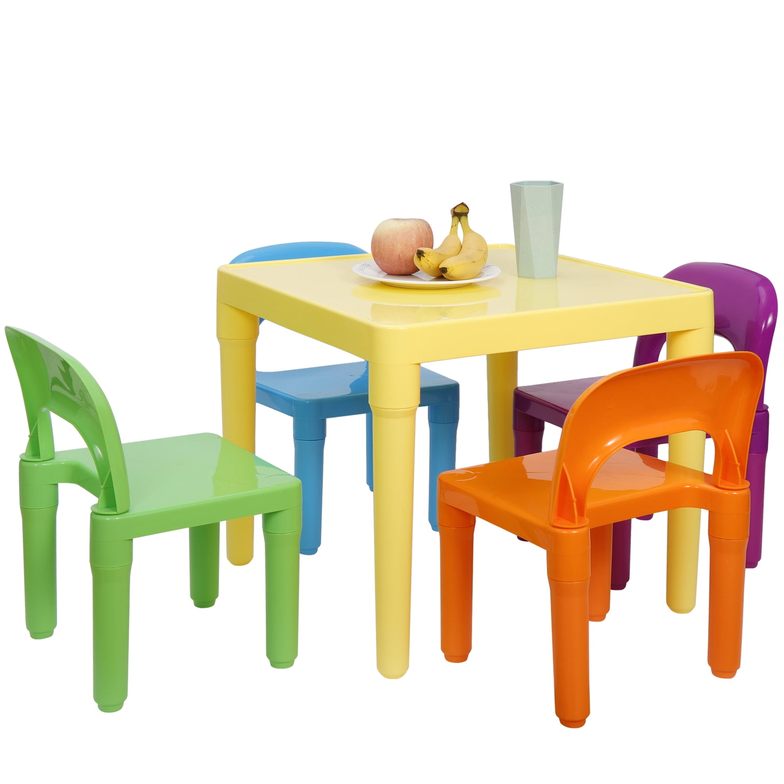 Favory Kids Table and 4 Chair Set, Yellow Table with Chairs - Sturdy Toddler Activity Table for Playtime, Arts, Crafts, Reading, and More - 5-Piece Children’s Furniture for Daycare Playroom