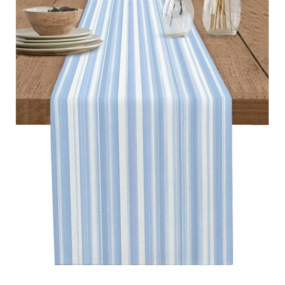 Ldtrchee Blue Striped Table Runner 36 Inches, Farmhouse Stripe Modern Abstract Art Bed Runner Dresser Scarves Tabletop for Indoor Outdoor Parties/Ceremony/Banquet, 13"x 36"