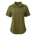 thumbnail image 4 of Women's Button Down Shirt Short Sleeve Collared Solid Work Blouses with Pocket Summer Beach Casual Business Tunic Tops Z001-Army Green L, 4 of 5