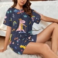 thumbnail image 4 of Pofeuu Cartoon Dinosaur Scooter Sport Blue Print Women's Pajama Set Short/Shorts Soft Button PJs Elastic Drawstring Waist Sleepwear-Medium, 4 of 6