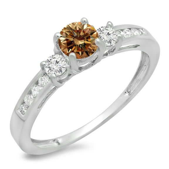 Dazzlingrock Collection 0.75 Carat (ctw) 14K Champagne And White Diamond 3 Stone Engagement Ring 3/4 CT, White Gold, Size 9