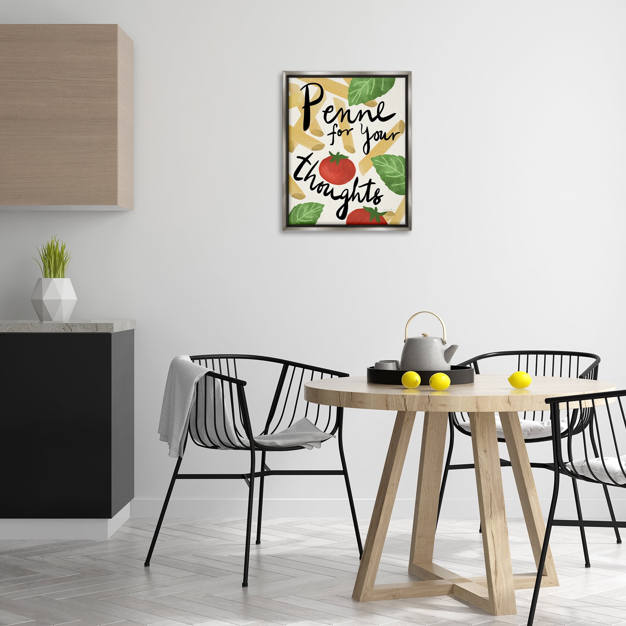 Stupell Industries Penne For Your Thoughts Food & Beverage Painting Gray Floater Framed Art Print Wall Art, 17 x 21