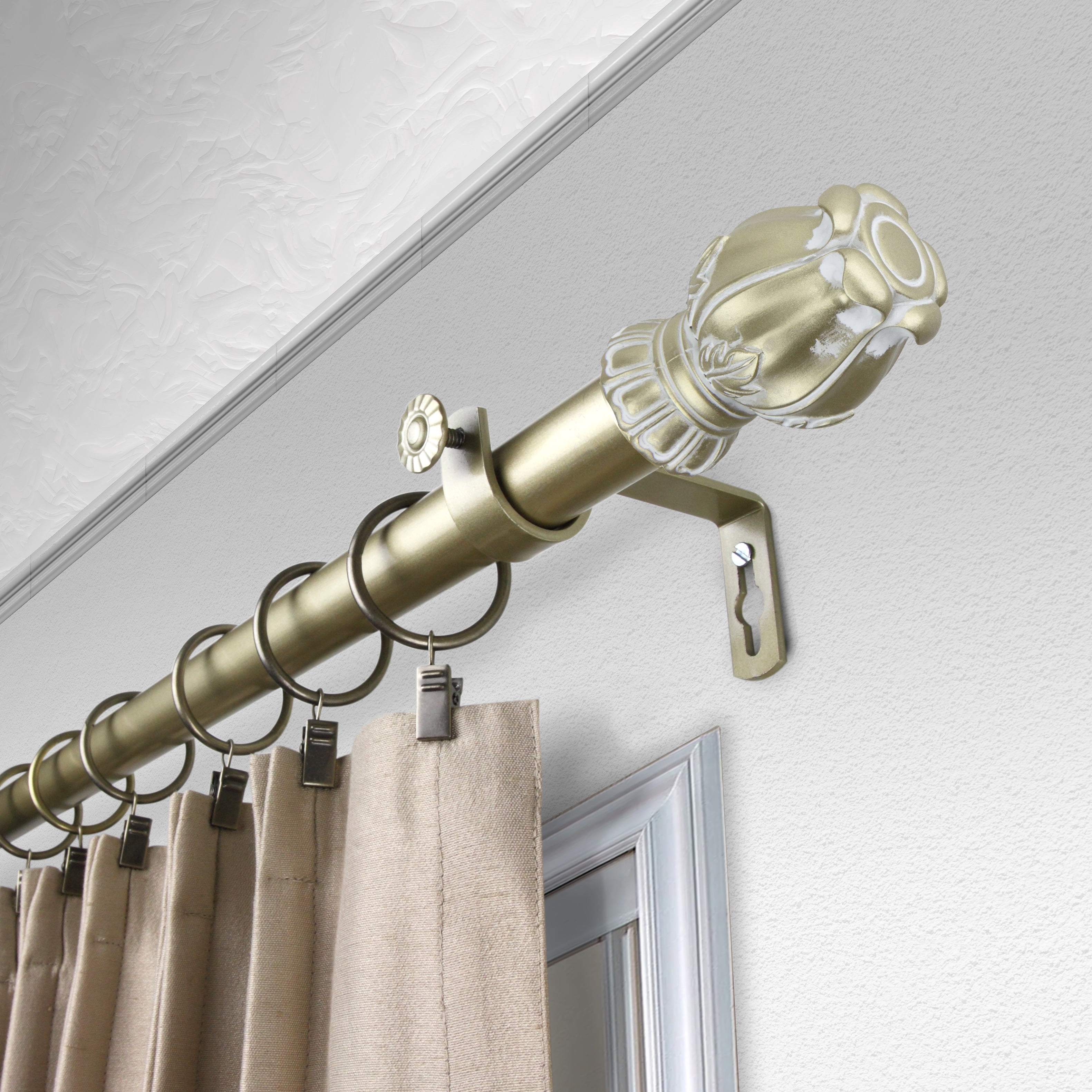 1" Dia Adjustable Bella Curtain Rod 160-240 inch - Light Gold