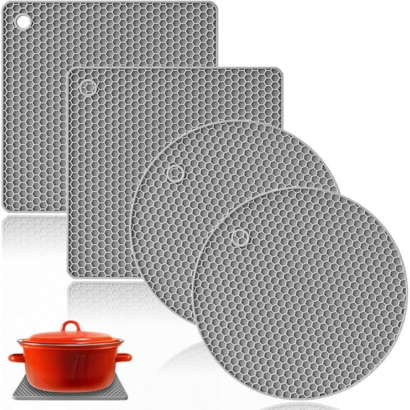 Silicone Trivet Flexible Pot Mats Non Slip Potholder Heat Resistant Kitchen Trivet Hot Pads, Multi Purpose Pot Holder Jar Opener Spoon Holder Oven Mitts (Grey)