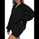thumbnail image 2 of Sudadera de Entrenamiento de con Media Cremallera para Mujer, de Gran Tamaño, de Larga, Color Liso, con Hombros Caídos. Negro XL, 2 of 5
