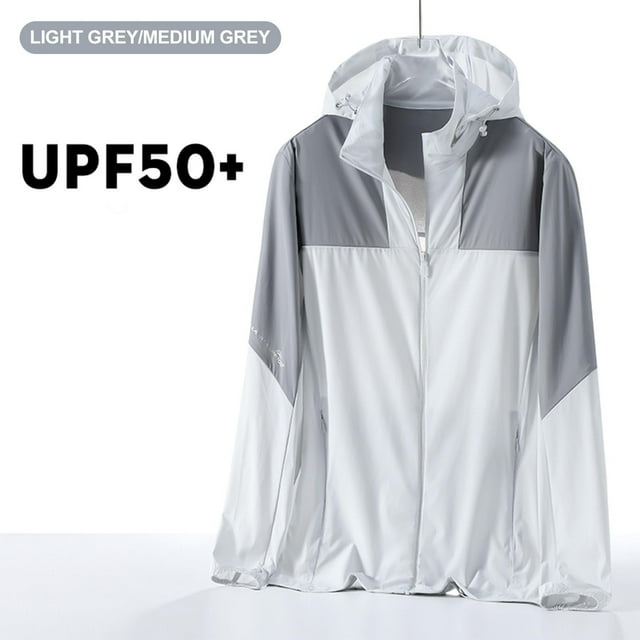 Veste à Capuche Protection Solaire, Patchwork Décontracté Unisexe avec Fermeture Éclair, Trous de Ventilation et Protection UV pour Sports Extérieurs