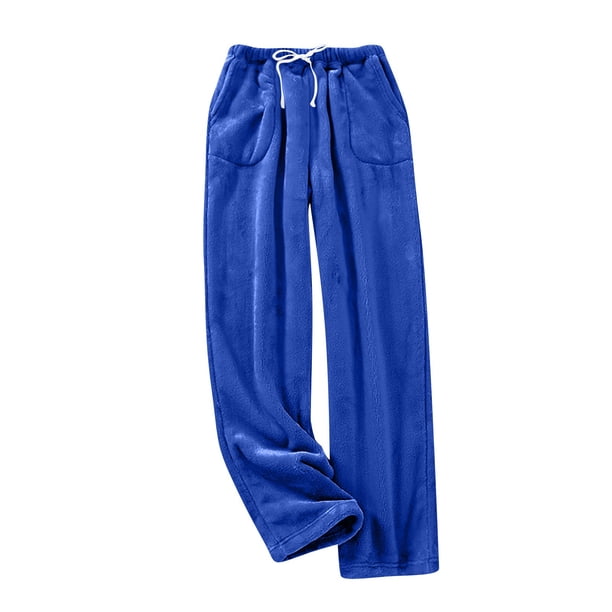 Pantalones informales de felpa cálidos y lisos para mujer: pantalones de pijama holgados, cintura alta, cinturilla elástica, poliéster, tallas S-XXXL