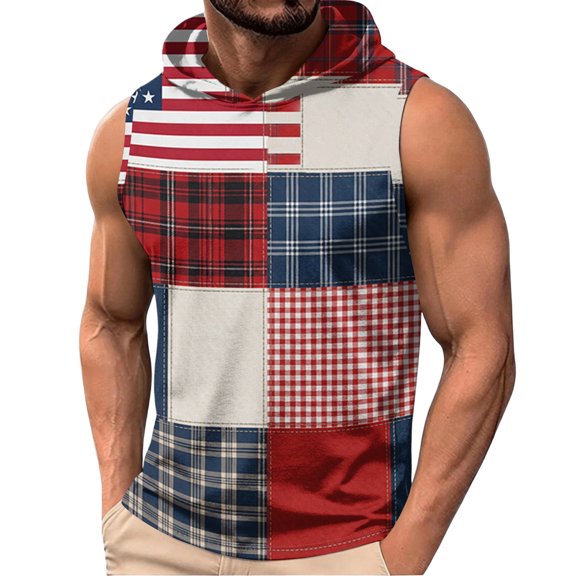 GrmtClth Usa Flag Hooded Tank Tops for Men Patriotic 4th Of July Lightweight Gym Hoodie Sleeveless Workout Muscle Shirt Sporty Bodybuilding Clothes Wine M