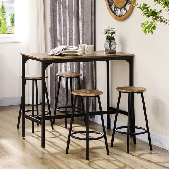 Resenkos 5-Piece Counter Height Bar Table and Chairs Set - Kitchen Table with 4 Stools, Rustic Brown