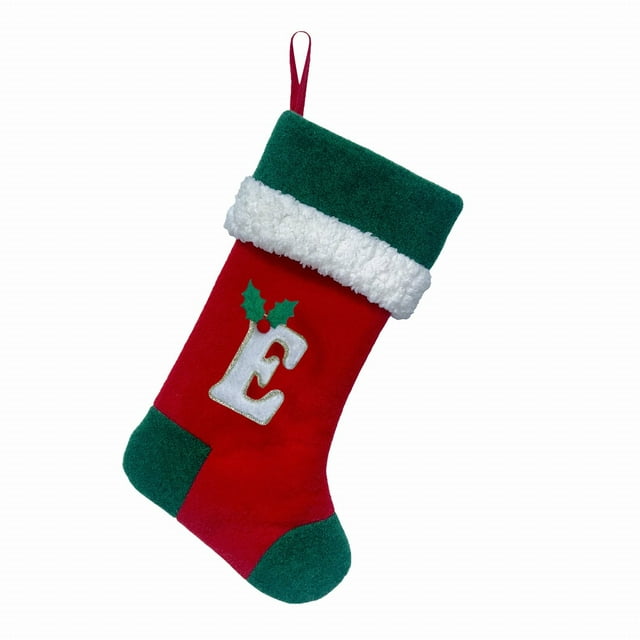 18 Inches Monogram Christmas Stockings With Letters Large Soft Christmas Stockings Red Velvet With White Soft Plush Cuff For Christmas Xmas Tree Holiday Fireplace