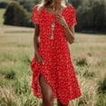 thumbnail image 2 of longantii Womens Boho Floral Short Sleeve Dress Bohemian Vacation Casual Loose Swing Summer Midi Dresses Deep Red L, 2 of 5