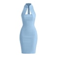 thumbnail image 4 of XiYing Robe Midi Élégante à Col Montant pour Femme, Robe de Cocktail Sans Manches Extensible et Infroissable avec Découpes et Goutte d'Eau pour Soirées Cocktail et Rendez-Vous, Taille Ajustée avec Silhouette de Sablier, S-TTG,, 4 of 9