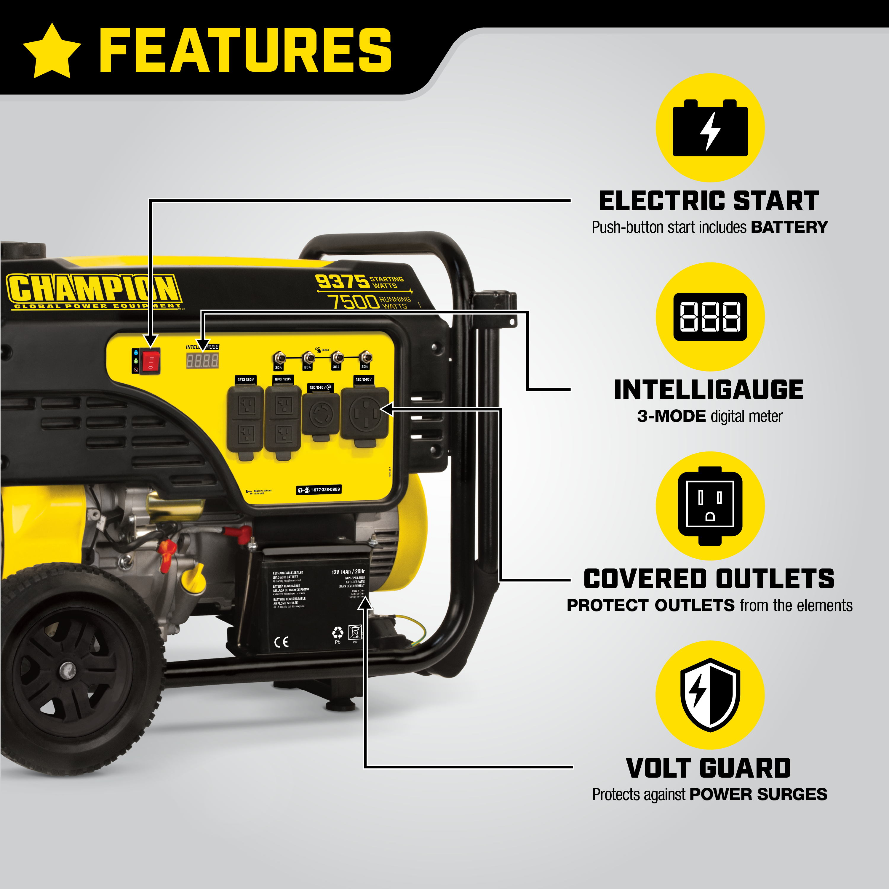 Champion Power Equipment 9375/7500 Watts Portable Generator with Electric Start - image 3 of 10