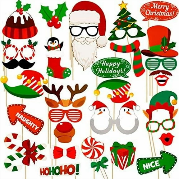 32Pcs Christmas Photo Booth Props, Christmas Party Selfie Prop for Kids Adults, DIY Photography Props Decorations Accessories$$Home Decor, Kitchen, & Other