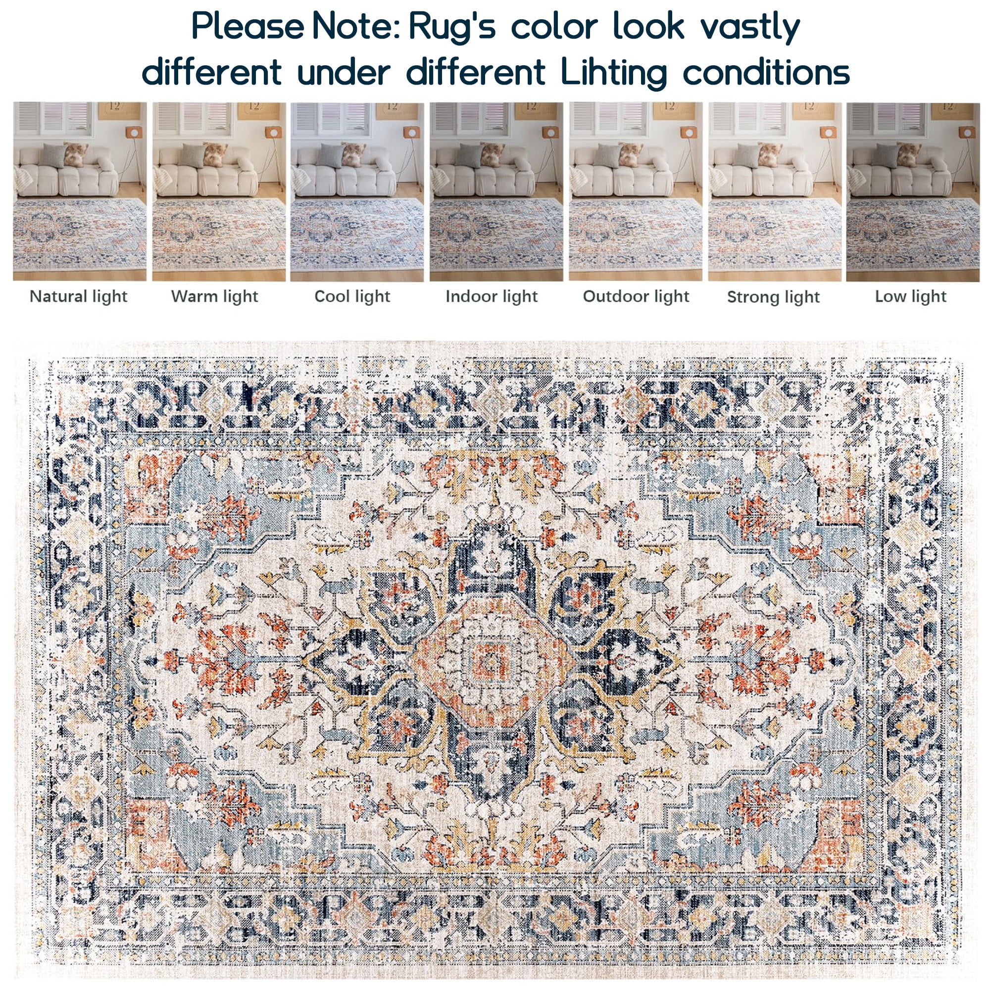 Gyugmhao 6'x9' Boho Area Rug, Machine Washable Low Pile Carpet, Foldable Non Slip Indoor Rug for Living Room, Office and Home Decor
